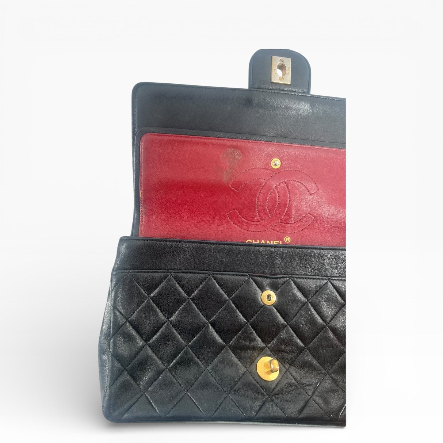 Chanel Double Flap Classic schwarzes Lammleder