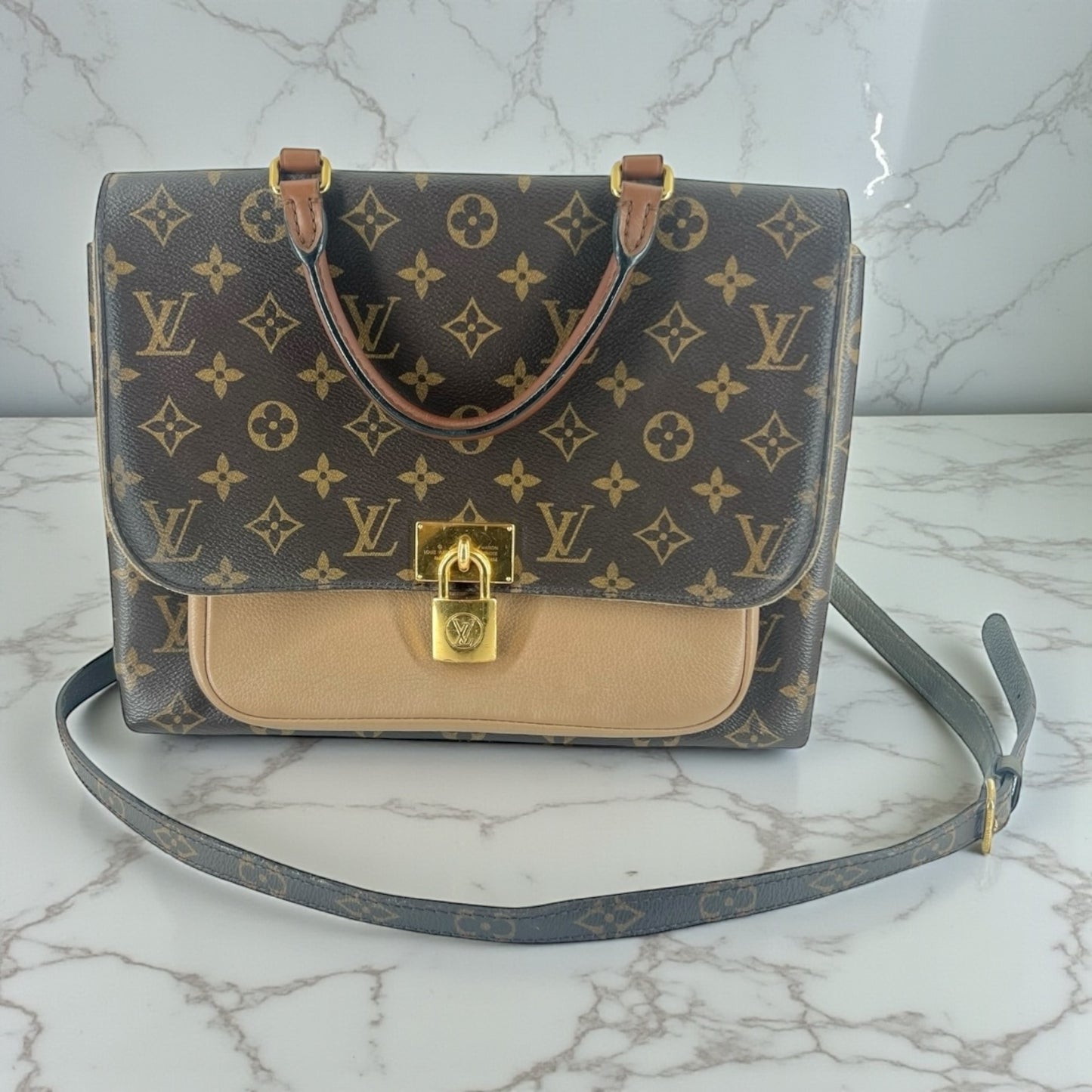Louis Vuitton Marignan – Monogram Canvas mit beigen Leder