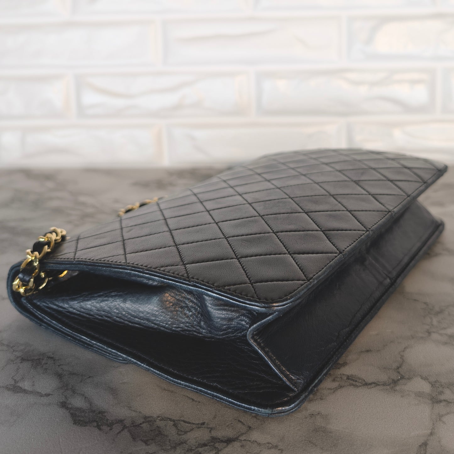 Chanel Vintage Small Single Flap - Schwarzes Lammleder