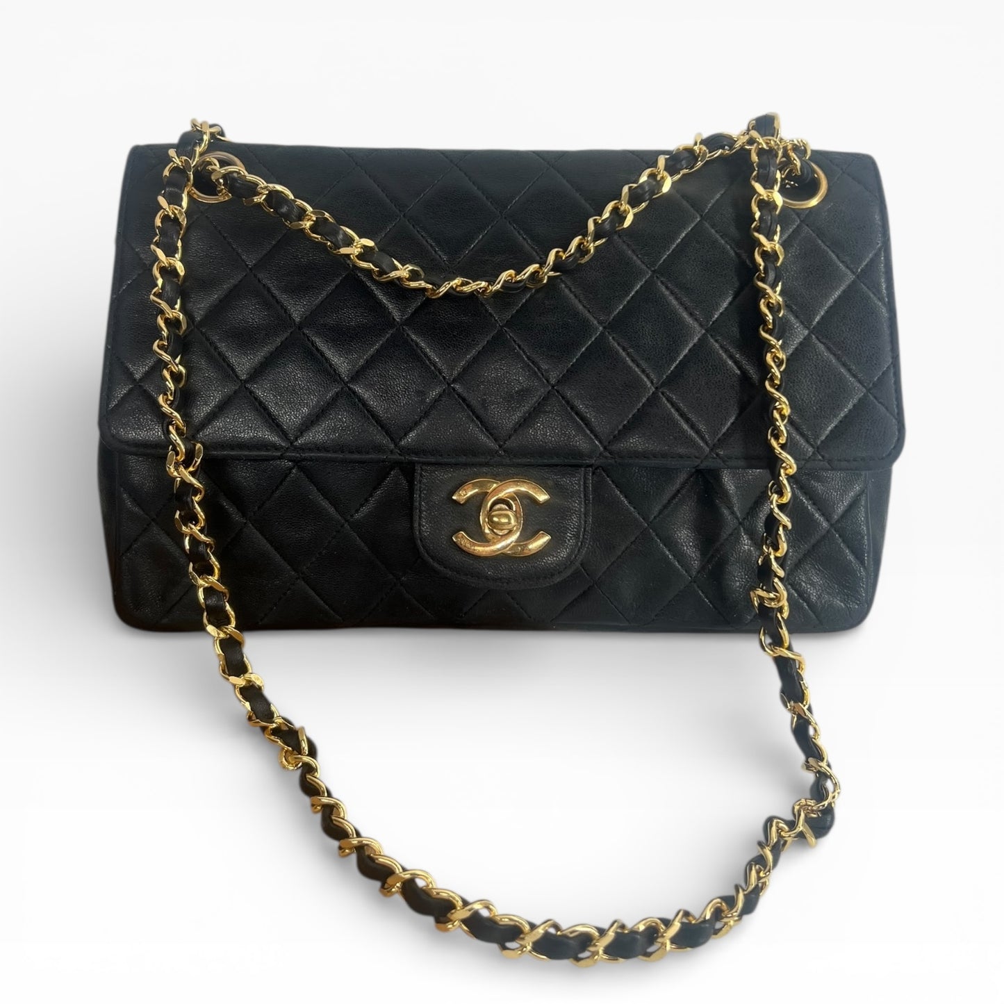 Chanel Double Flap Classic schwarzes Lammleder