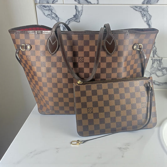 Louis Vuitton Neverfull MM mit Pouch - Damier Ebene