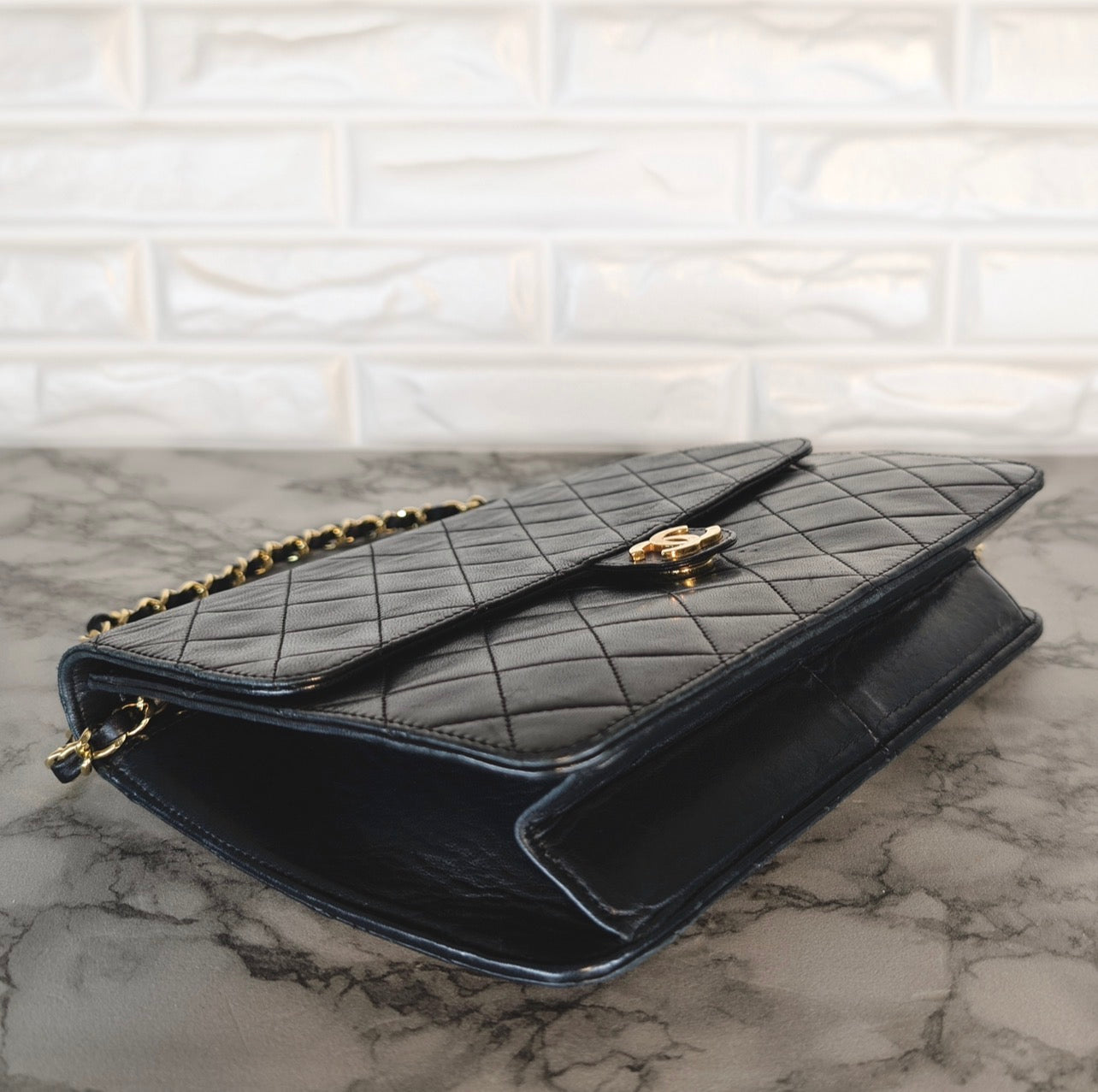Chanel Vintage Small Single Flap - Schwarzes Lammleder