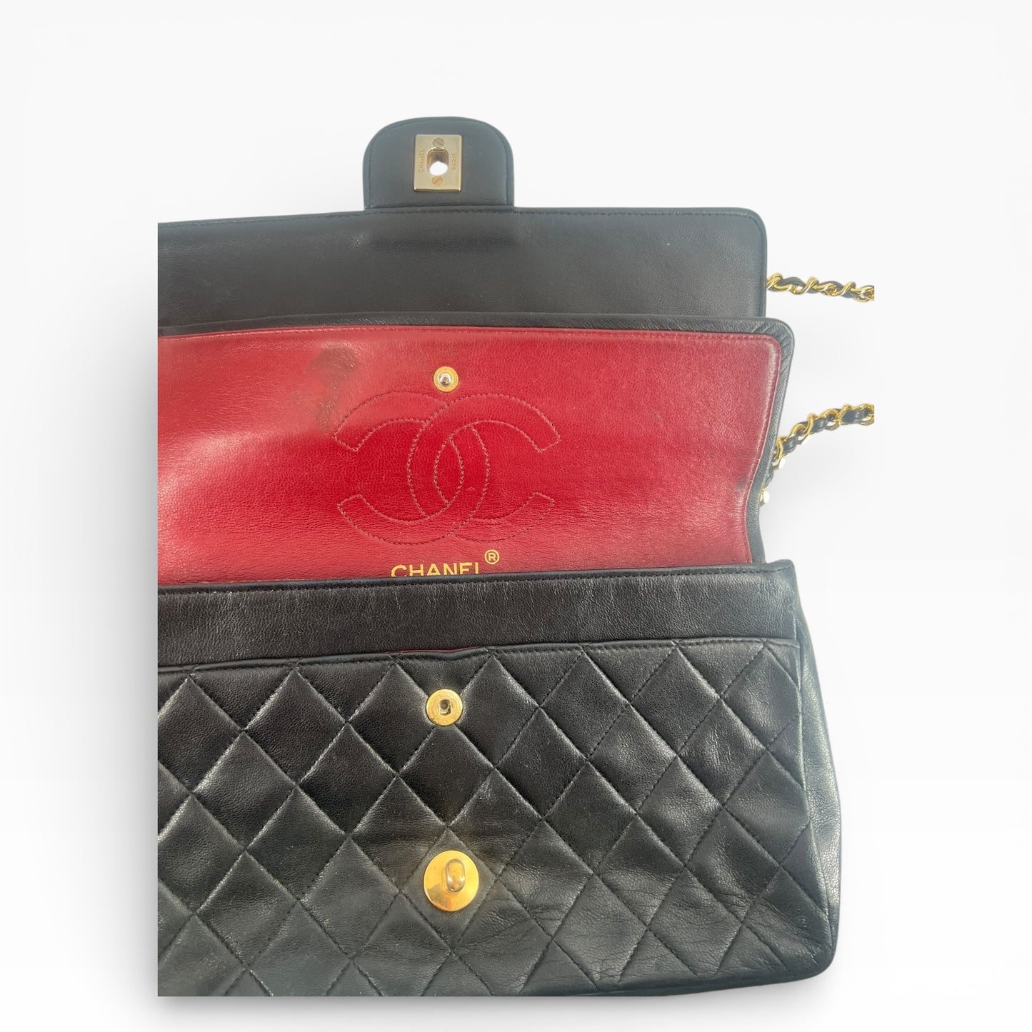 Chanel Double Flap Classic schwarzes Lammleder