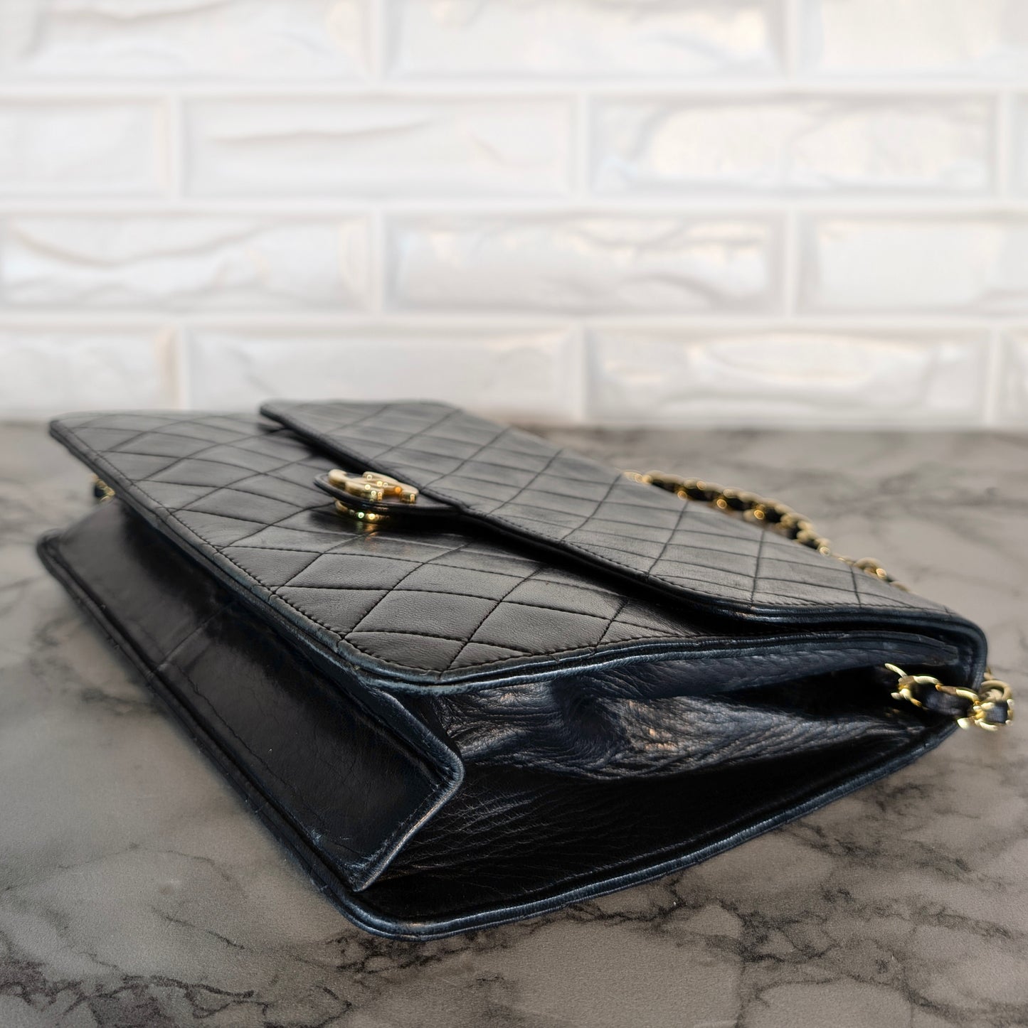 Chanel Vintage Small Single Flap - Schwarzes Lammleder