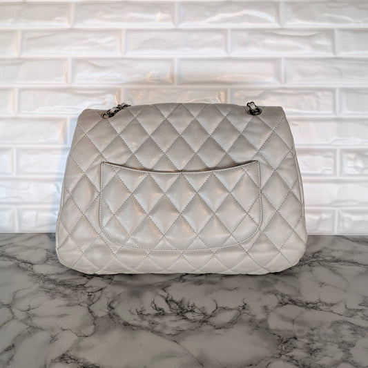Chanel Jumbo 3 Accordion Flap Bag - Lammleder Ruthenium