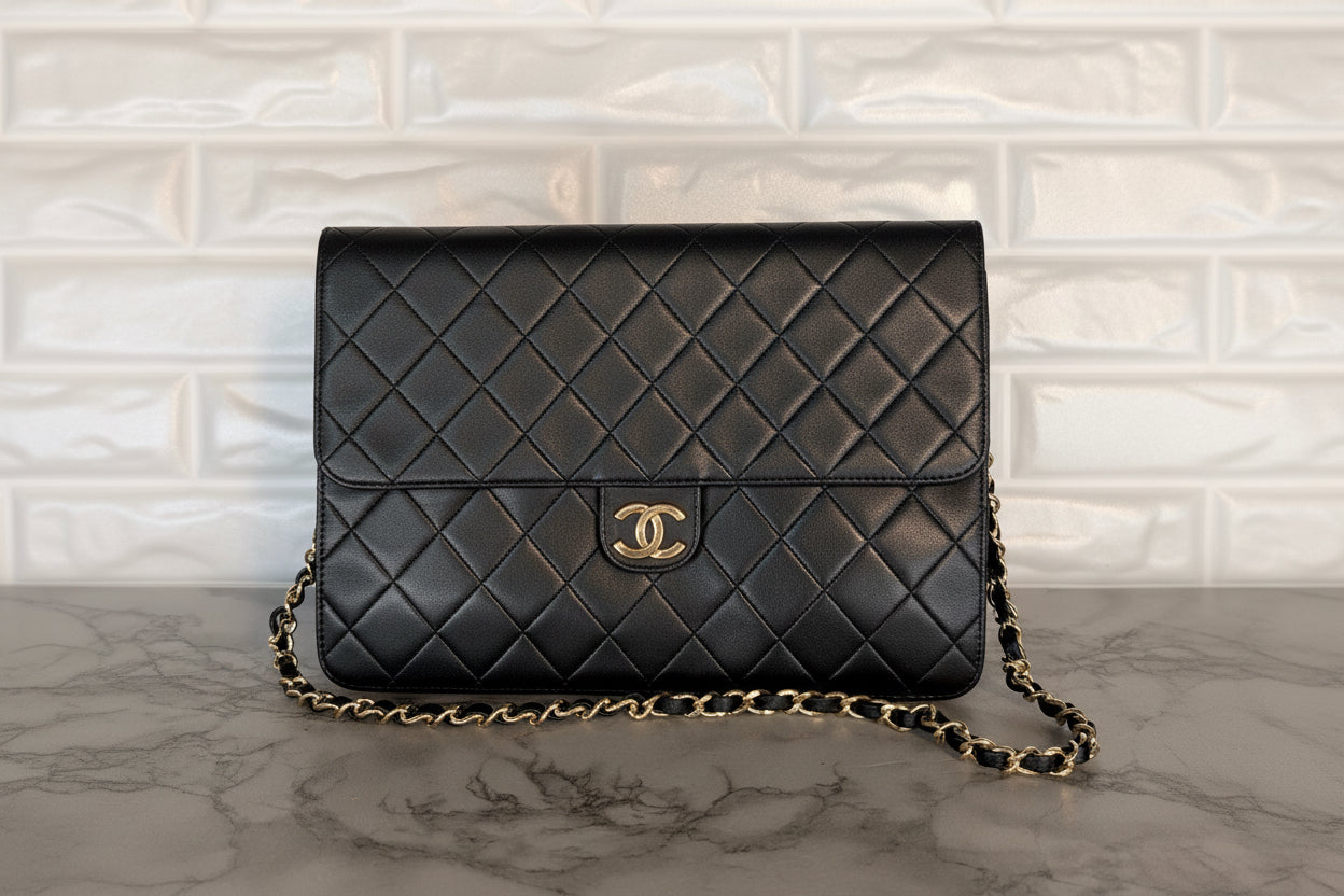 Chanel Vintage Small Single Flap - Schwarzes Lammleder