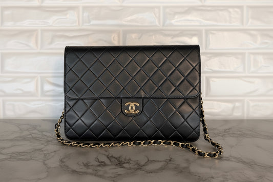 Chanel Vintage Small Single Flap - Schwarzes Lammleder